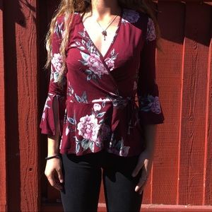 Burgundy Floral Blouse